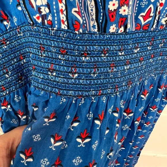 GAP peasant dress bright blue red and white design M - Picture 8 of 8